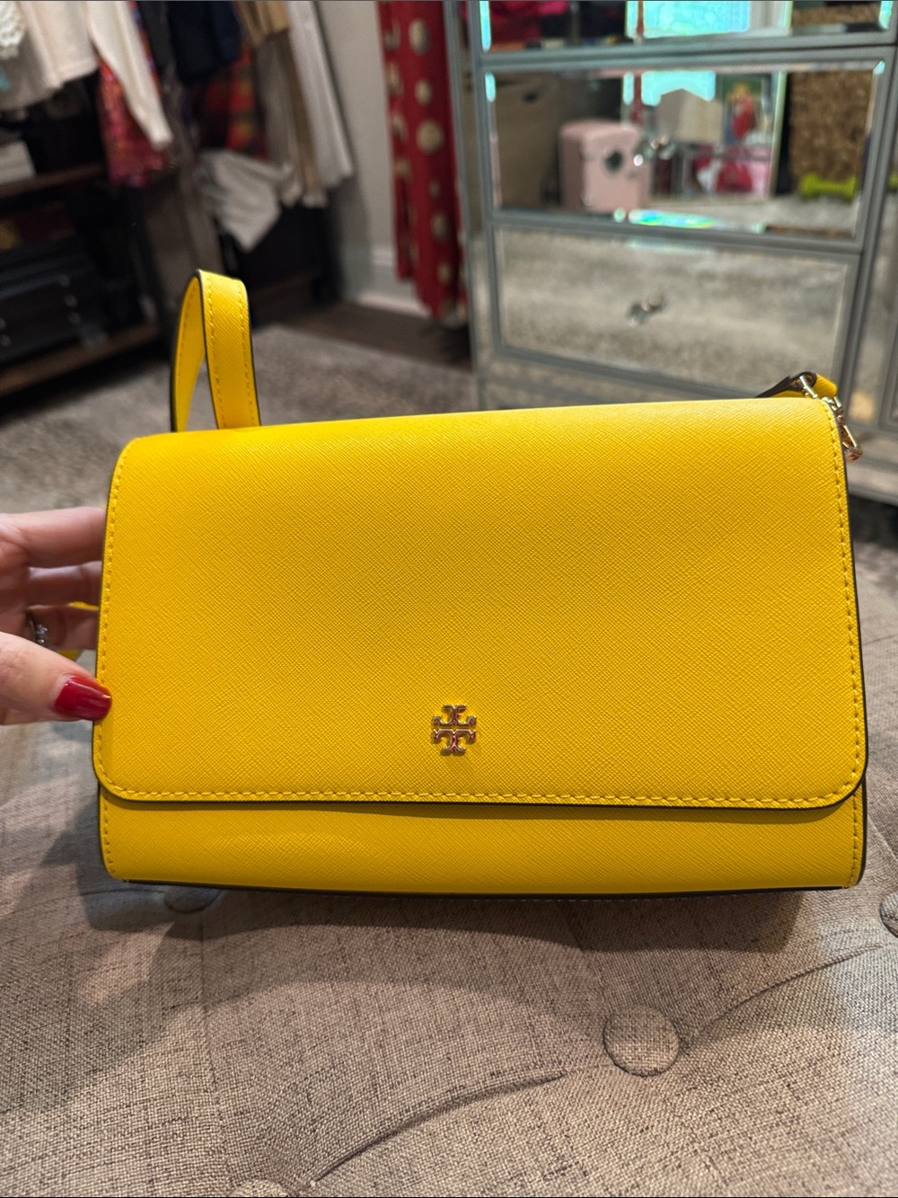 Tory Burch Bright Yellow Saffiano Crossbody Shoulder Bag (never used)
